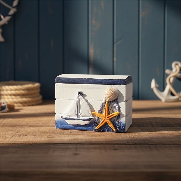 Enfeite Decorativo de Madeira - Mini Baú - Barco com estrela - 7,5x5cm - 1 unidade - Rizzo