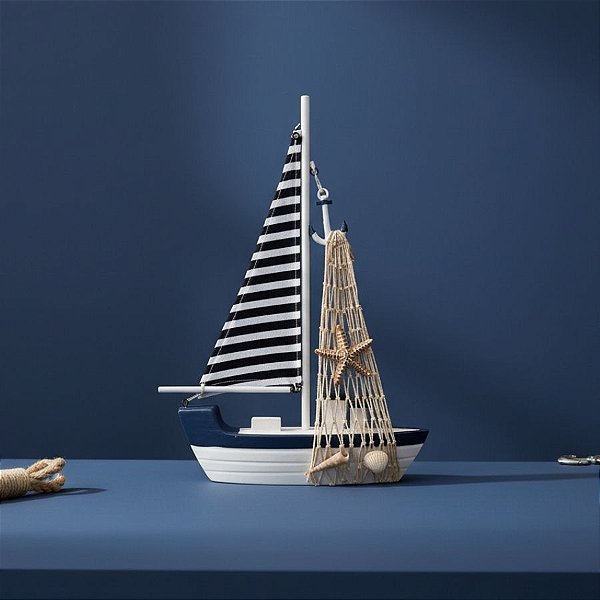 Enfeite Decorativo de Madeira - Barco Ornamental com Estrela - 21x30cm - 1 unidade - Rizzo
