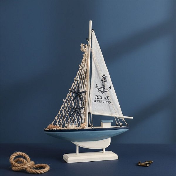Enfeite Decorativo de Madeira - Barco Ornamental "Relax" - 25x35cm - 1 unidade - Rizzo