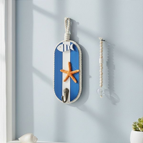 Enfeite Decorativo de Madeira - Pendente Nautico com Gancho Estrela - 15x7,5cm - 1 unidade - Rizzo