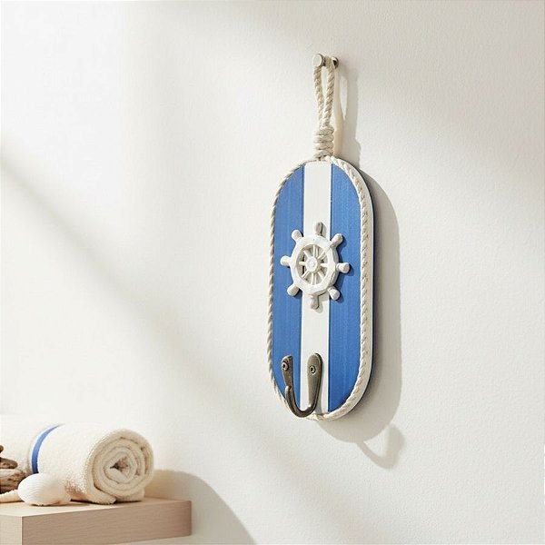 Enfeite Decorativo de Madeira - Pendente Nautico com Gancho Timão - 15x7,5cm - 1 unidade - Rizzo