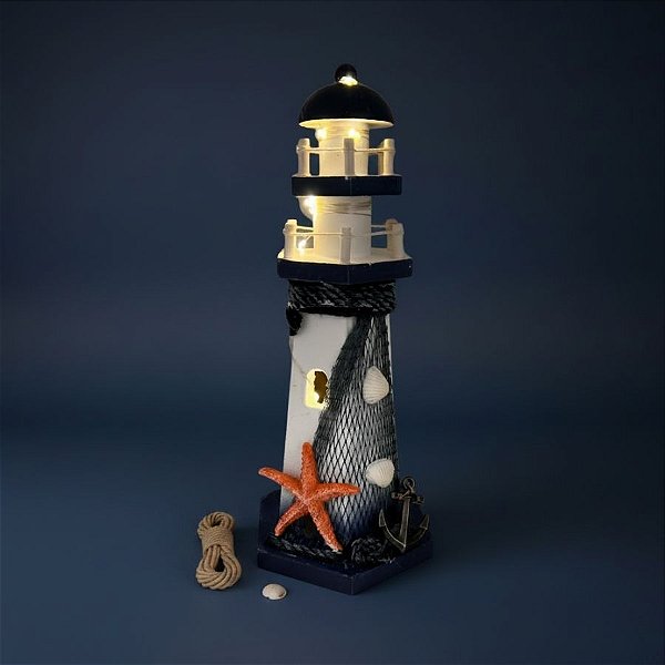 Enfeite de Madeira com Luz - Farol Náutico Estrela do Mar - 28x11,5cm - 1 unidade - Rizzo