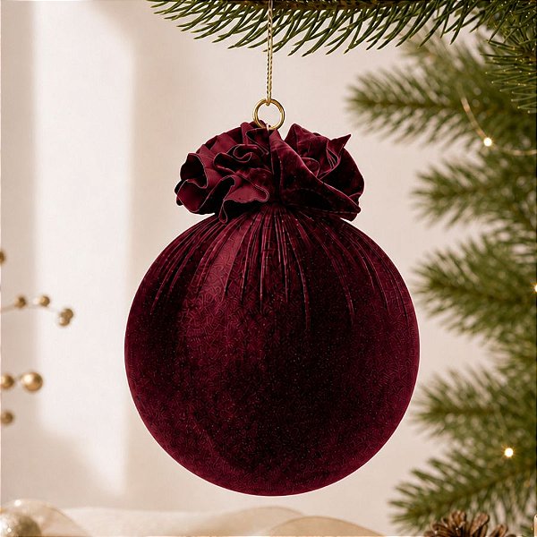 Bola de Natal Grande - Veludo Bordo - 30cm - 1 unidade - Rizzo