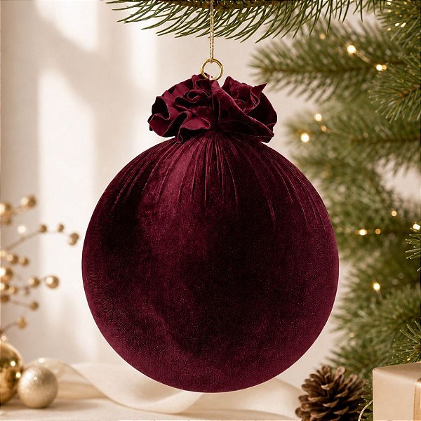 Bola de Natal Grande - Veludo Bordo - 35cm - 1 unidade - Rizzo
