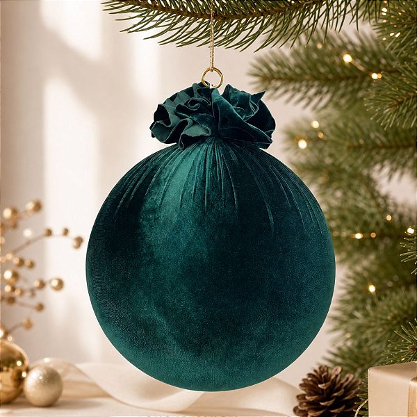 Bola de Natal Grande - Veludo Verde - 30cm - 1 unidade - Rizzo