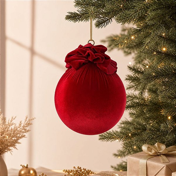 Bola de Natal Grande - Veludo Vermelho - 25cm - 1 unidade - Rizzo