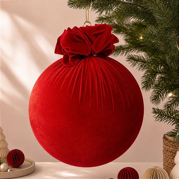 Bola de Natal Grande - Veludo Vermelho - 35cm - 1 unidade - Rizzo