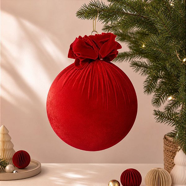 Bola de Natal Grande - Veludo Vermelho - 30cm - 1 unidade - Rizzo