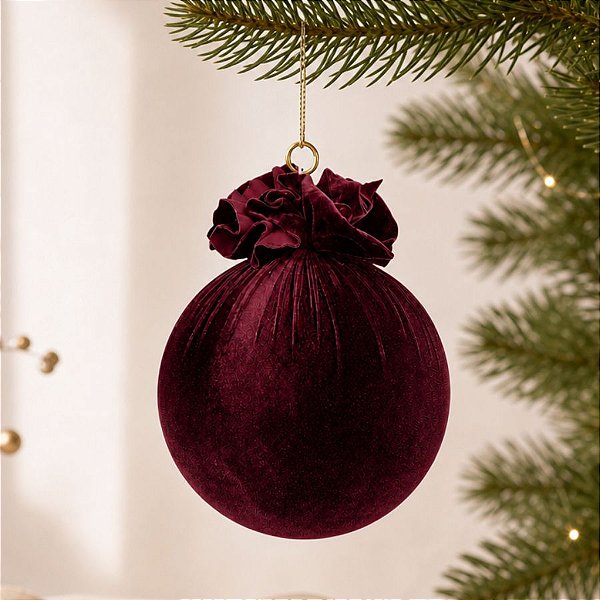 Bola de Natal Grande - Veludo Bordo - 25cm - 1 unidade - Rizzo