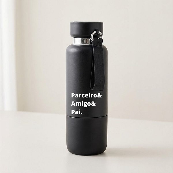 Garrafa Térmica Com Alça Personalizada Pai Amigo - Preta - 500mL  - 1 unidade - Rizzo