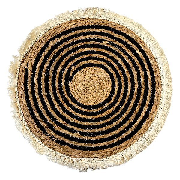 Sousplat Preto com Palha e Franja - 38cm - 1 unidade - Rizzo - Rizzo