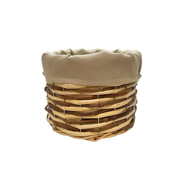 Cesta Redonda com Tecido P - Bege - 16x16x13cm - 1 unidade - Rizzo