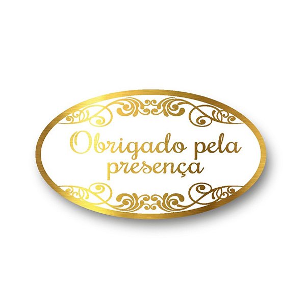 Adesivo "Obrigado pela Presença" - Ref. 2124 - Hot Stamping - Dourado - 100 unidades - Stickr - Rizzo