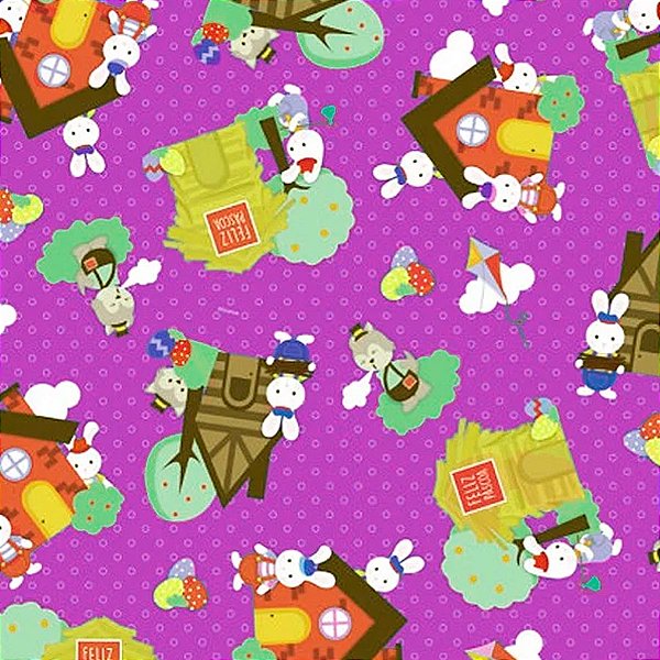 Folha para Ovos de Páscoa Metalizado Os 3 Coelhinhos Roxo 69x89cm - 25 unidades - Cromus - Rizzo