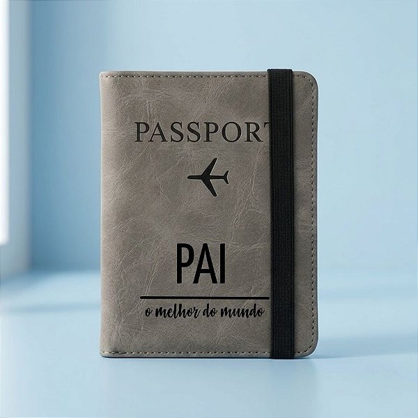 Porta Passaporte em Couro PU com Elástico Personalizado Melhor Pai - Cinza - 14,8x11cm - 1 unidade - Rizzo