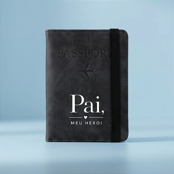 Porta Passaporte em Couro PU com Elástico Personalizado Pai Herói - Preto - 14,8x11cm - 1 unidade - Rizzo