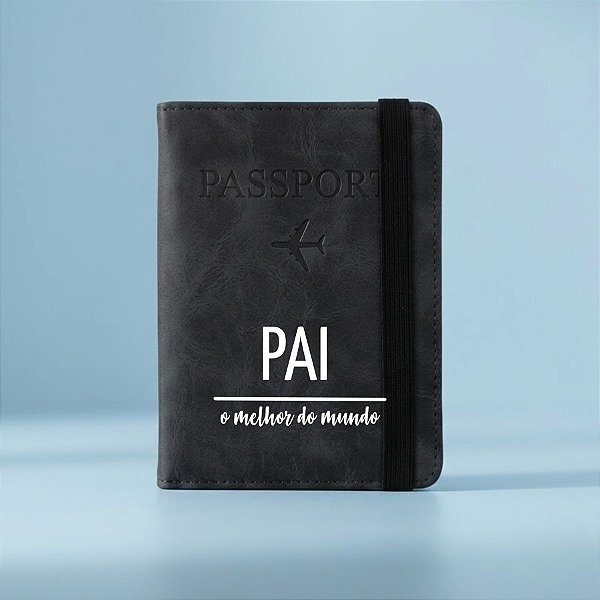 Porta Passaporte em Couro PU com Elástico Personalizado Melhor Pai - Preto - 14,8x11cm - 1 unidade - Rizzo