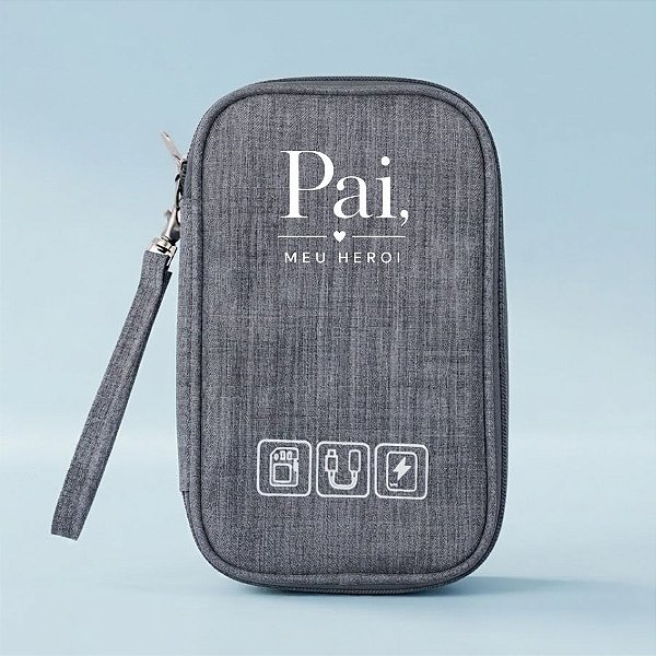 Necessaire Organizadora Porta Cabos Personalizado Pai Herói - Cinza - 19x12x3,5cm - 1 unidade - Rizzo