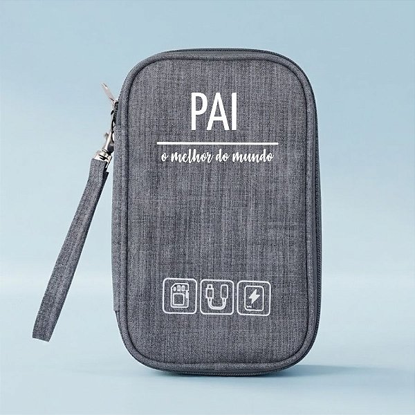 Necessaire Organizadora Porta Cabos Personalizado Melhor Pai - Cinza - 19x12x3,5cm - 1 unidade - Rizzo