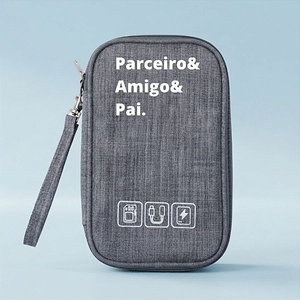 Necessaire Organizadora Porta Cabos Personalizado Pai Amigo - Cinza - 19x12x3,5cm - 1 unidade - Rizzo