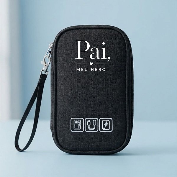 Necessaire Organizadora Porta Cabos Personalizado Pai Herói - Preto - 19x12x3,5cm - 1 unidade - Rizzo