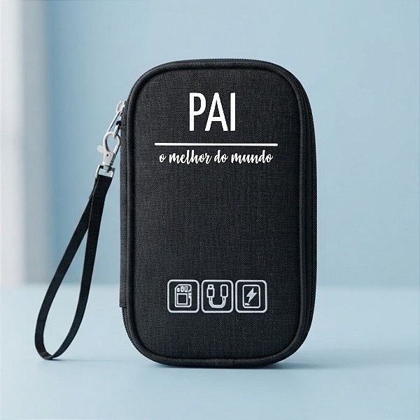 Necessaire Organizadora Porta Cabos Personalizado Melhor Pai - Preto - 19x12x3,5cm - 1 unidade - Rizzo
