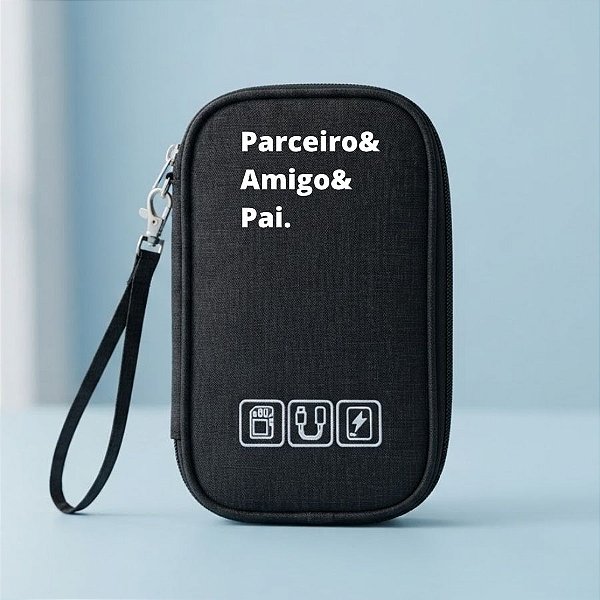 Necessaire Organizadora Porta Cabos Personalizado Pai Amigo - Preto - 19x12x3,5cm - 1 unidade - Rizzo
