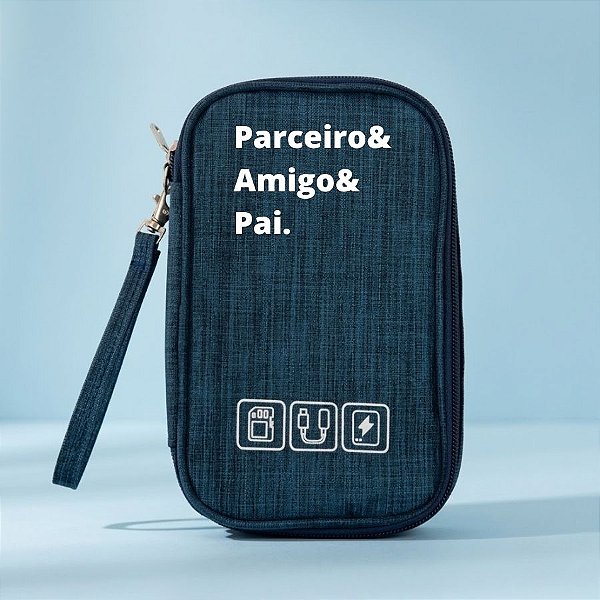 Necessaire Organizadora Porta Cabos Personalizado Pai Amigo - Azul - 19x12x3,5cm - 1 unidade - Rizzo