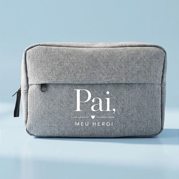 Necessaire Masculina Personalizado Pai Herói - Cinza - 23x15x7cm - 1 unidade - Rizzo