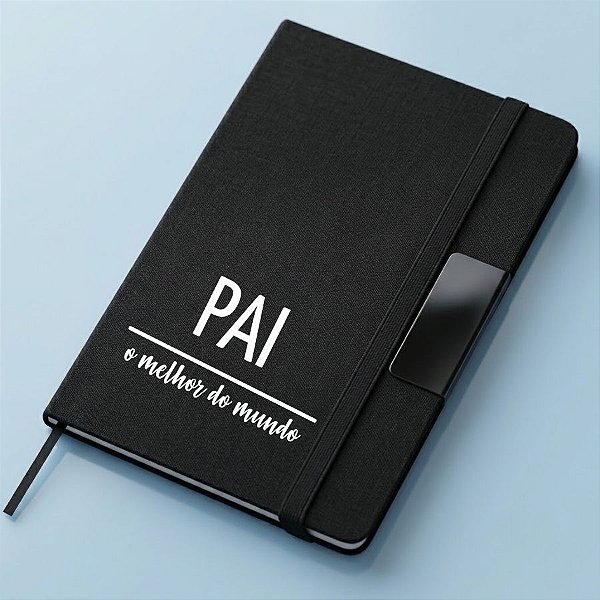Caderno de Anotações em Tecido e Metal Personalizado Melhor Pai - Preto - 21,5x14,5cm - 1 unidade - Rizzo
