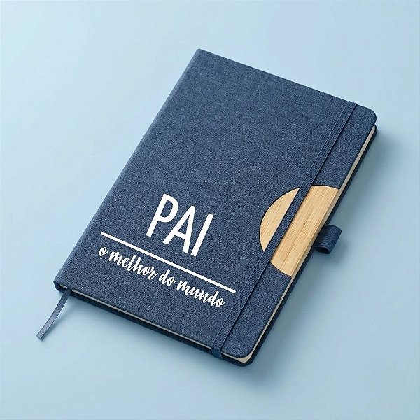 Caderno de Anotações em Tecido e Bambu Personalizado Melhor Pai - Azul - 21,5x14,5cm - 1 unidade - Rizzo