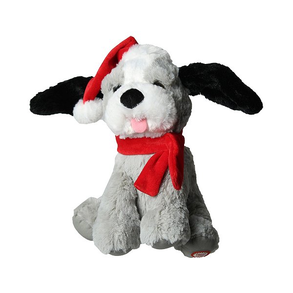 Cachorro Decorativo Sentado de Natal - Cinza/Vermelho - 23cm - 1 unidade - Rizzo