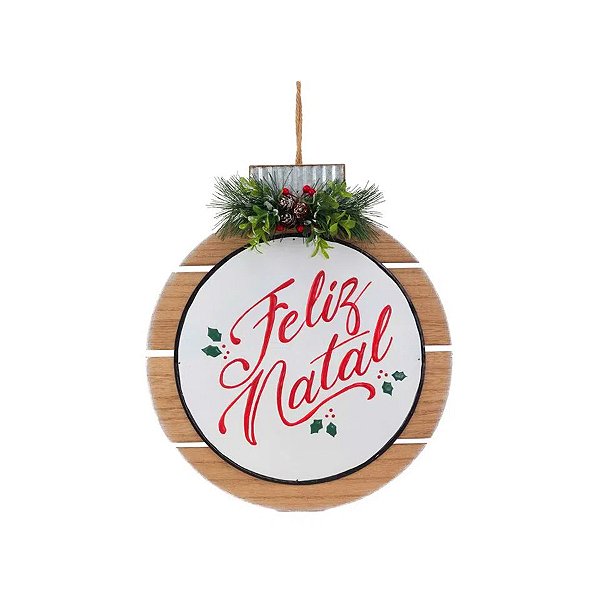 Placa Decorativa para Pendurar Redonda Feliz Natal - 35cm - 1 unidade - Cromus - Rizzo