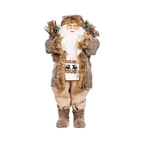 Enfeite Decorativo Noel Rústico com Casaco Bege - 85cm - 1 unidade - Cromus - Rizzo
