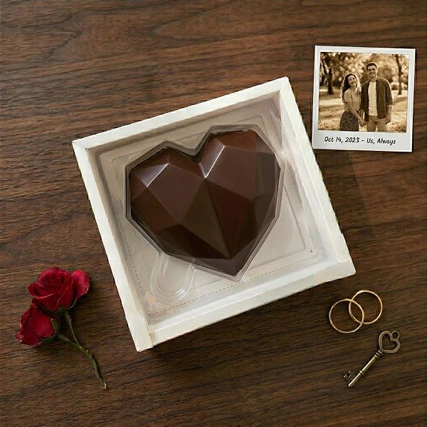 Caixa Coração Lapidado 500gr - 1Cav. Branco - 5 un. - Crystal - Rizzo Confeitaria