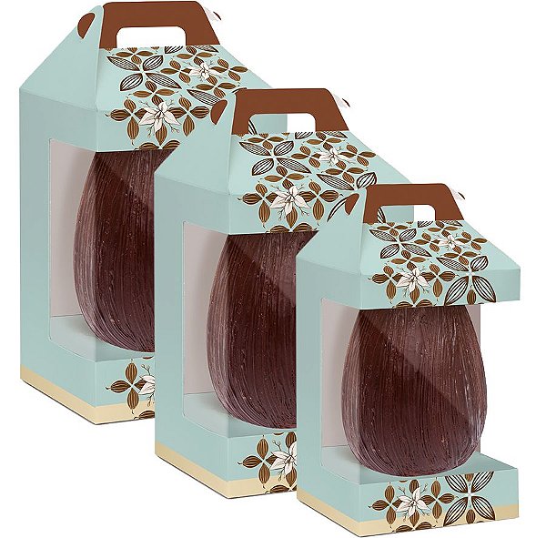 Caixa Maleta Vertical New com Visor Flor de Cacau Turquesa - 06 unidades - Cromus Páscoa - Rizzo Embalagens