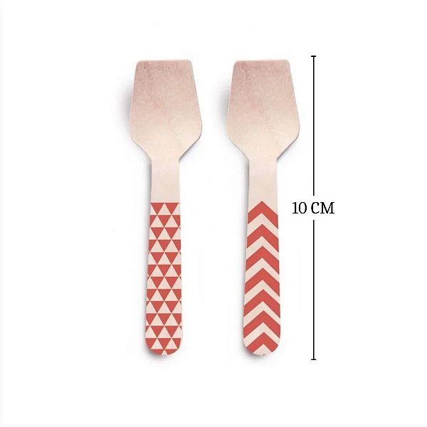 Mini Colher de Madeira Decorada Vermelha 8 un. Cromus Rizzo Confeitaria