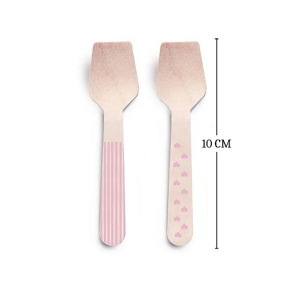 Mini Colher de Madeira Decorada Rosa 8 un. Cromus Rizzo Confeitaria