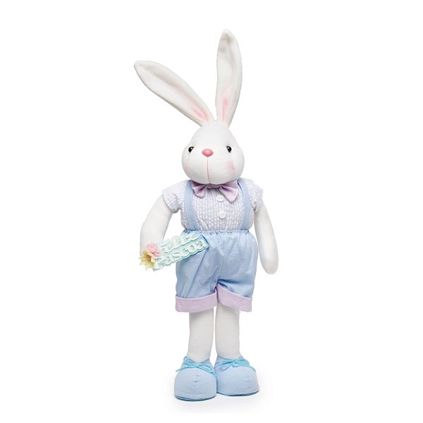 Coelho com Suspensório Feliz Páscoa Azul - 55cm x 20cm x 10cm - 1 unidade - Cromus Páscoa - Rizzo