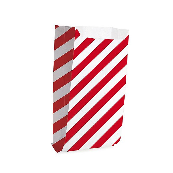 Saquinho de Papel para Pipoca e Hot Dog G 14x8x4cm Listras Vermelho - 50 unidades - Cromus - Rizzo Festas