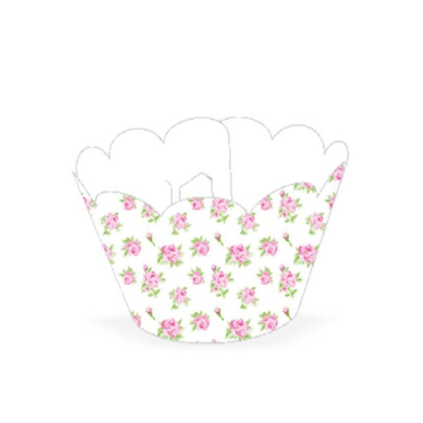 Wrapper Cupcake Tradicional - Floral Branco - 5cm x 22cm - 12 unidades - Nc Toys