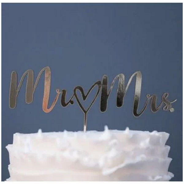 Topo de Bolo Mr Mrs Glitter Prata Sonho Fino Rizzo Confeitaria