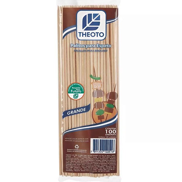 Palitos para Espetos 100uns. Grande Theoto Rizzo Confeitaria