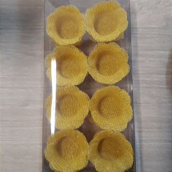 Forminha para Doces Finos - Sweet Amarelo Tela C/ Fio Ouro- 40 unidades - MaxiFormas