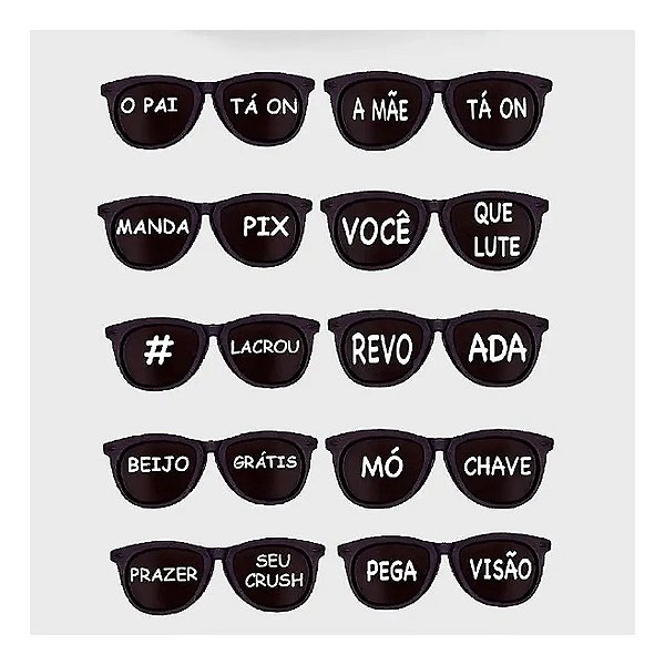 Óculos Temático - New Wave Black Lente Com Frases - 10 Und.