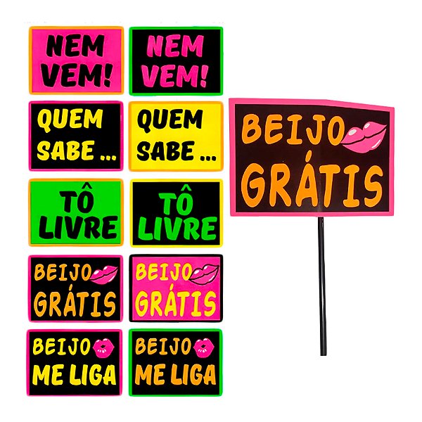 Plaquinhas Divertidas - Balada Neon - 10x15cm - 10 unidades - Rizzo
