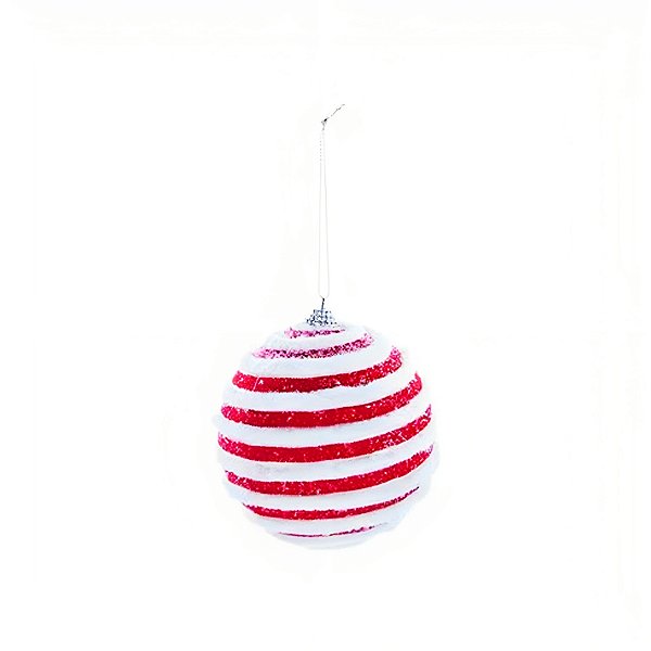 Bolas de Natal Listrada - Vermelho/Branco - 10cm - 4 unidades - Cromus - Rizzo