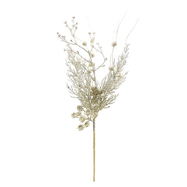 Galho Folhas Glitter - Ouro - 56cm  - 1 unidade - Cromus - Rizzo