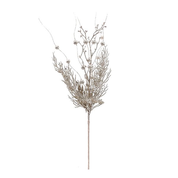 Galho Folhas Glitter - Champagne - 56cm - 1 unidade - Cromus - Rizzo
