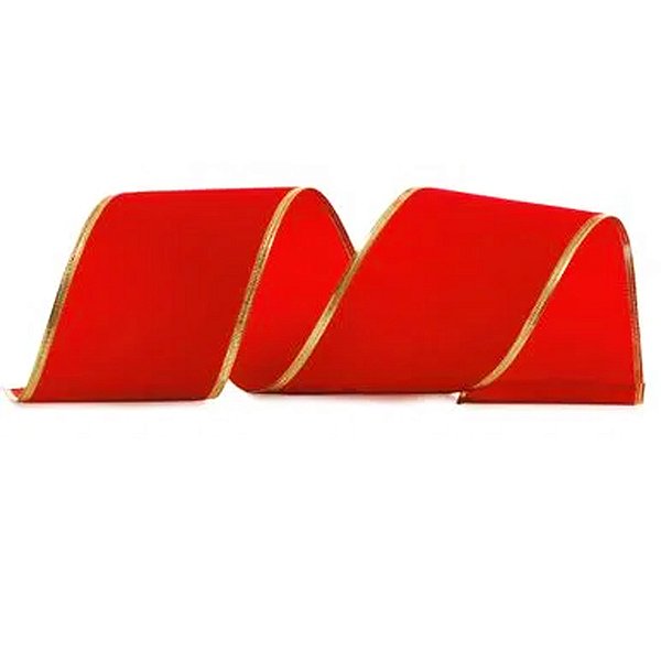 Fita Veludo - Vermelho/Ouro - 10cmx9,14m  - 1 unidade - Cromus - Rizzo